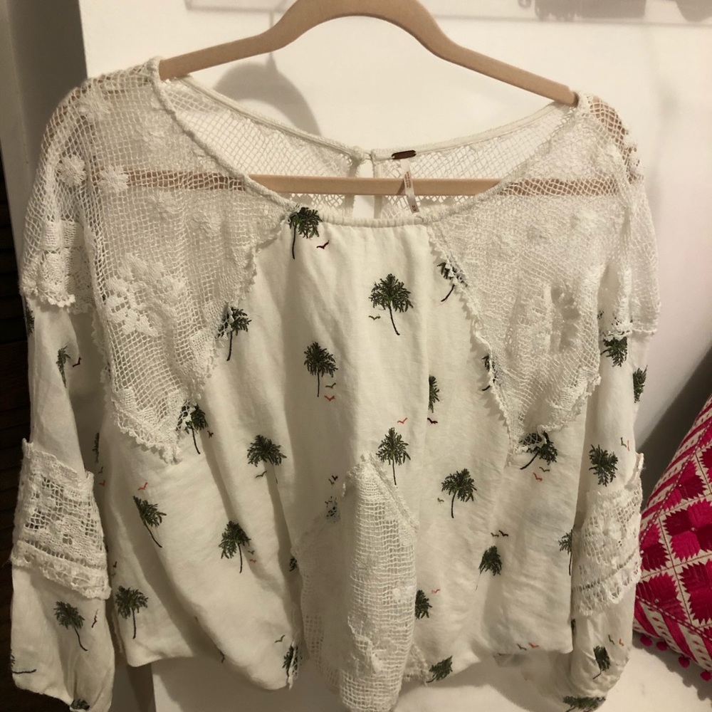 Free people embroider palm tree cotton top medium
